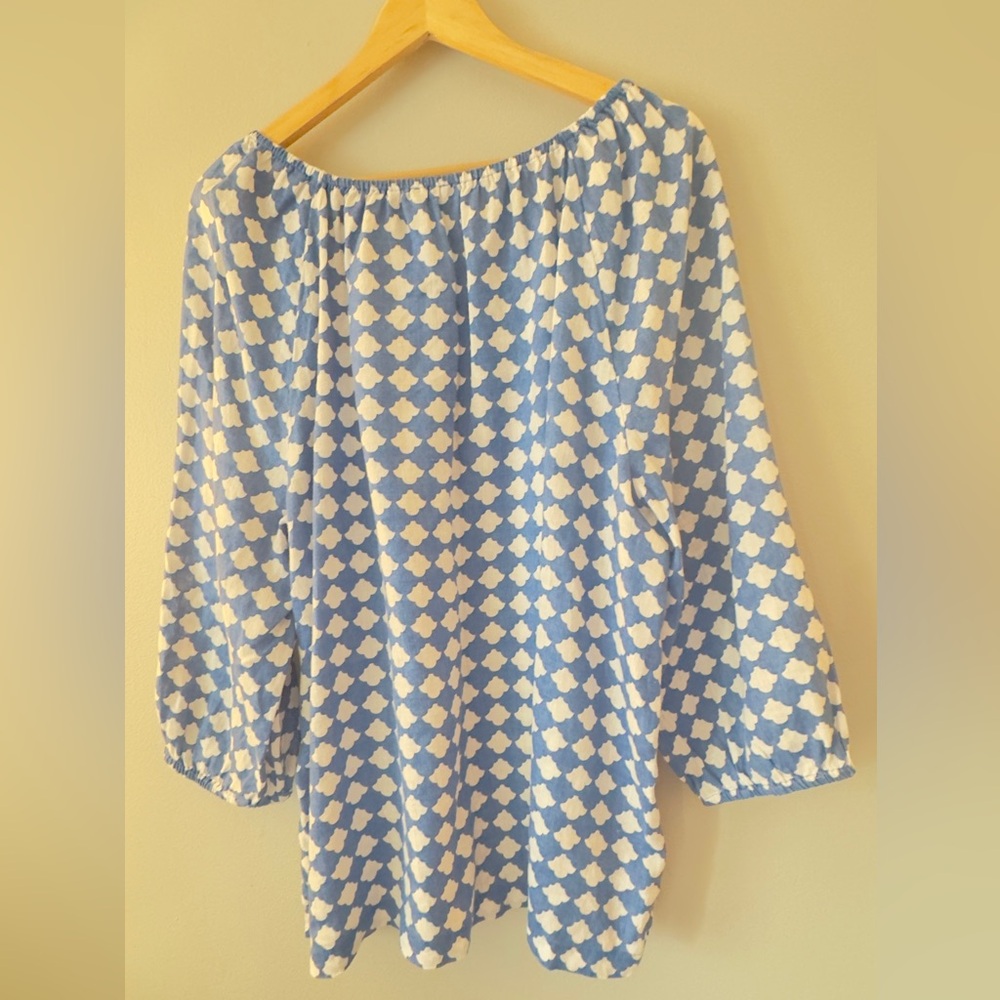 Talbots 3X blue and white linen three quarter length sleeve top 26/28 - Picture 5 of 5